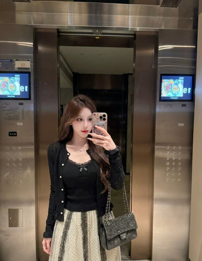 C019 Knitted Top + Cardigan Two Piece Set