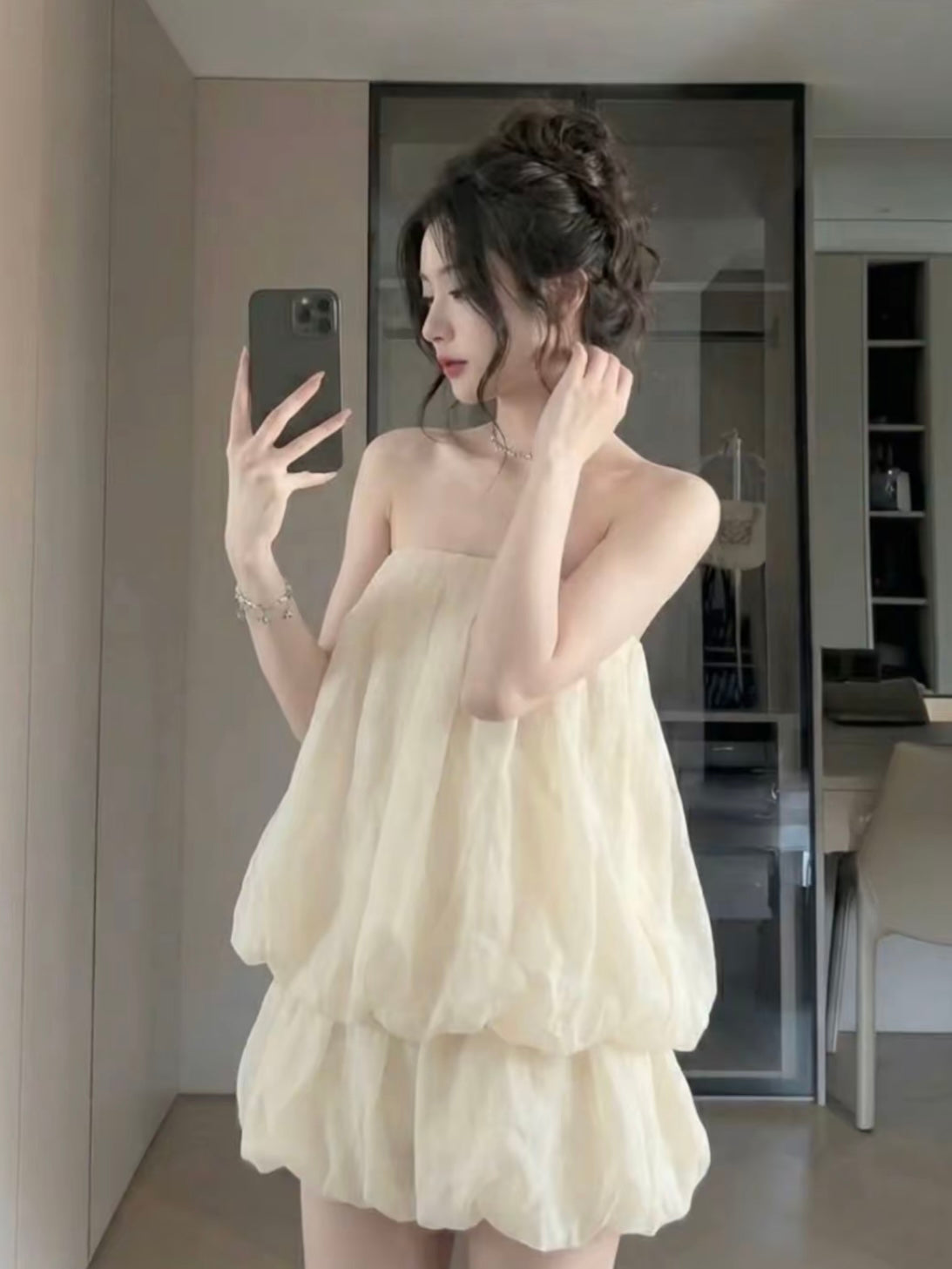 Cream Tube Top + Skort Skirt