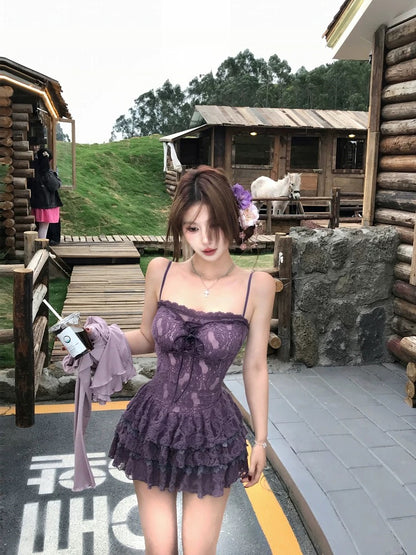 Purple Cardigan + Dress Set