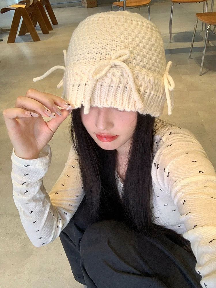 H27 Ribbon Knitted Embroidery Hat