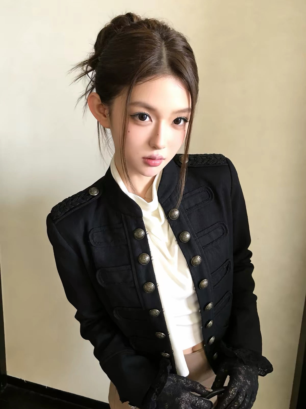 Button Long Sleeve Jacket (Black, Green)
