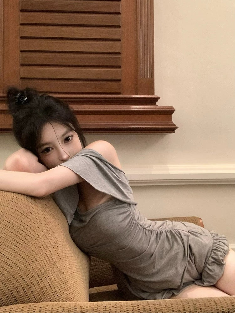 Grey Top + Mini Short Two Pieces Set