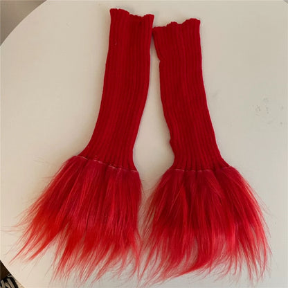 S018 Colour Bottom Furry Midi Socks