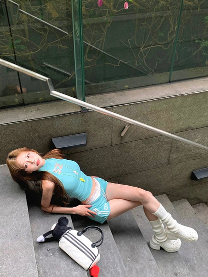 Mint Top + Mini Shorts Two Pieces Set