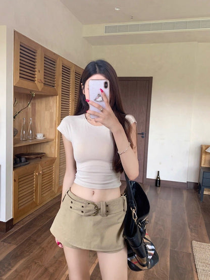 Khaki Low Waist Mini Skort Shorts SK39