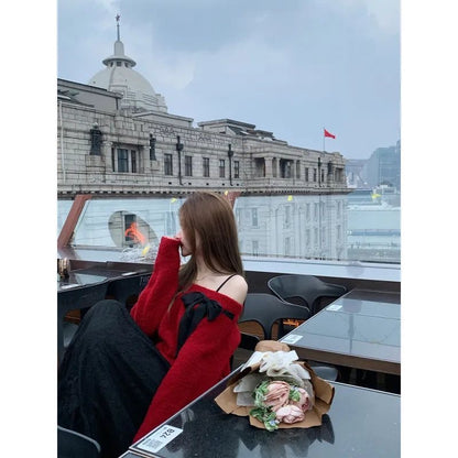 Off Shoulder Long Sleeve Knitted Top