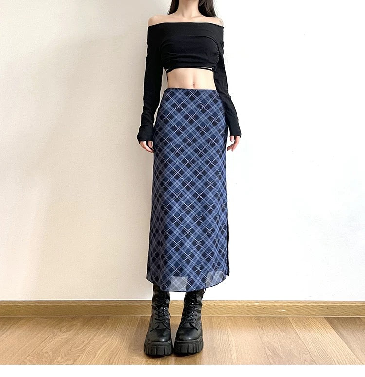 Vintage Grid Mesh Long Skirt (S,M)