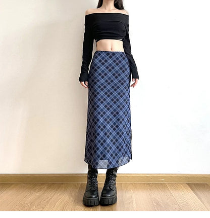 Vintage Grid Mesh Long Skirt (S,M)