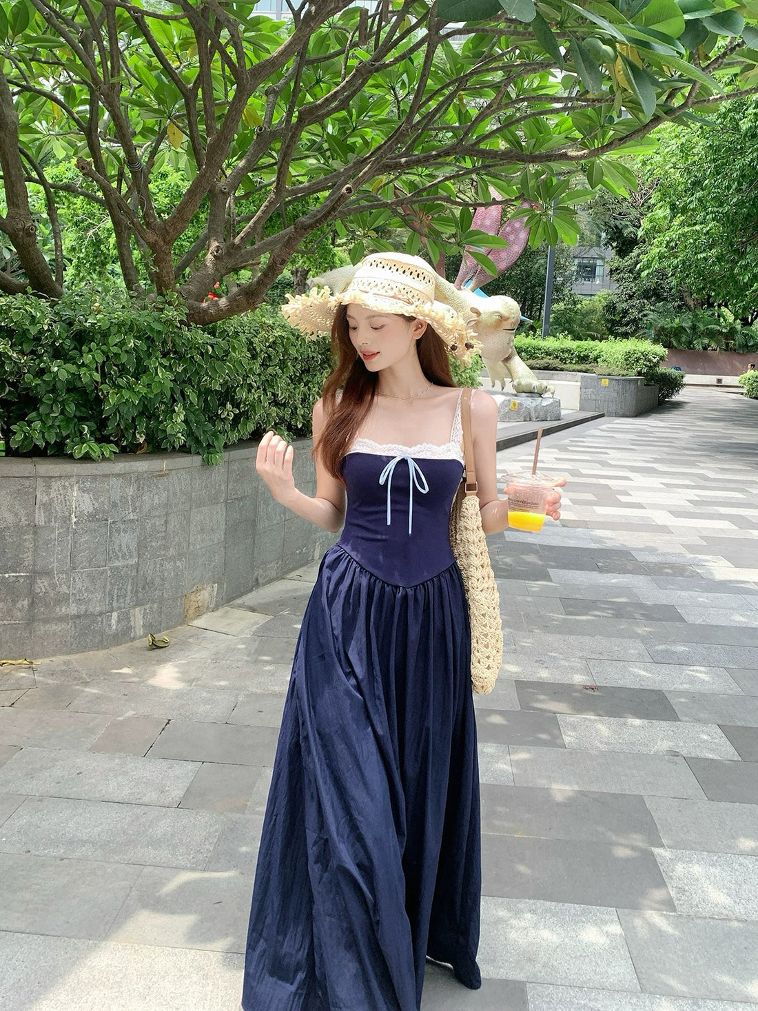 Laces Strap Navy Long Dress