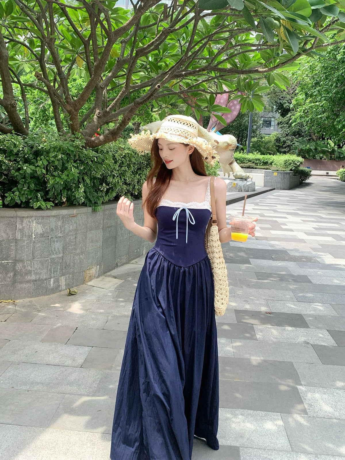 Laces Strap Navy Long Dress