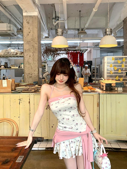 Doggie Tube Dress + Pink Cardigan Set