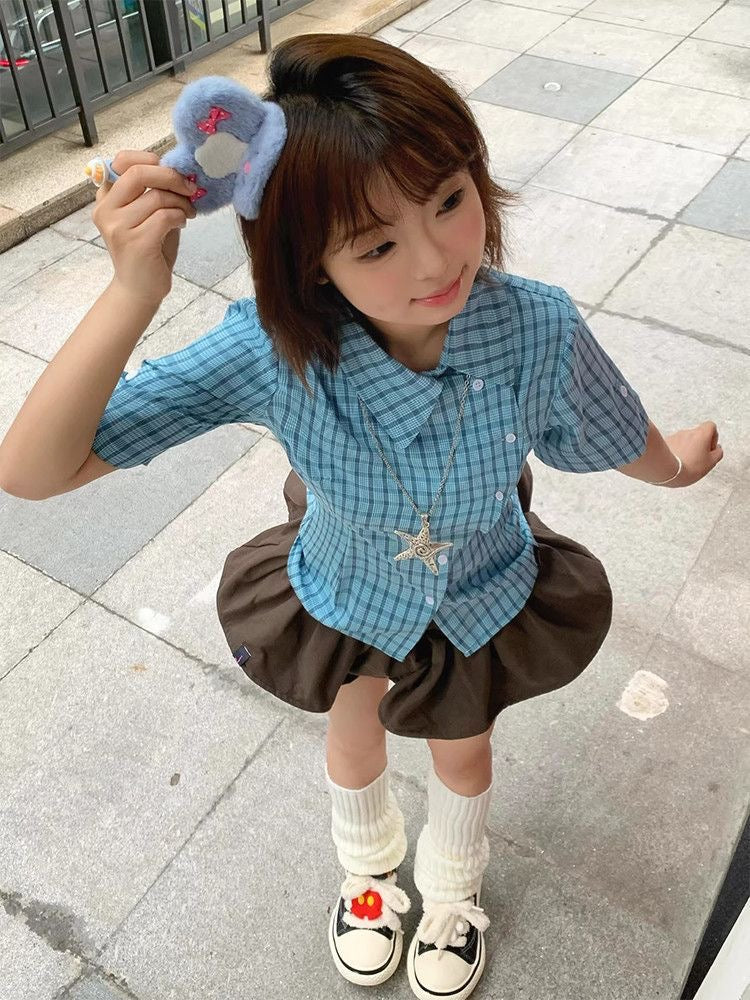 Blue Plaid Top (S, M)
