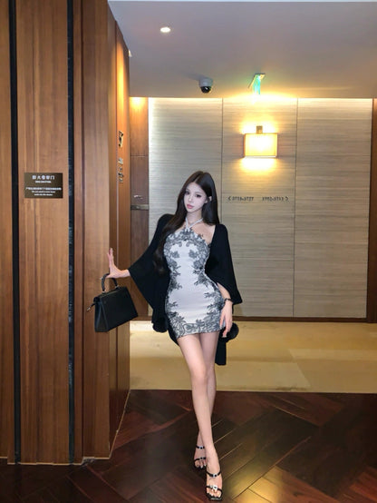 Black Lace Khaki Dress