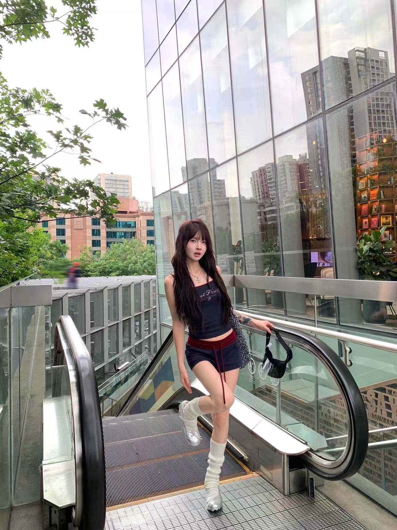 Navy Strap Top + Low Waist Shorts Two Pieces Set Homewear