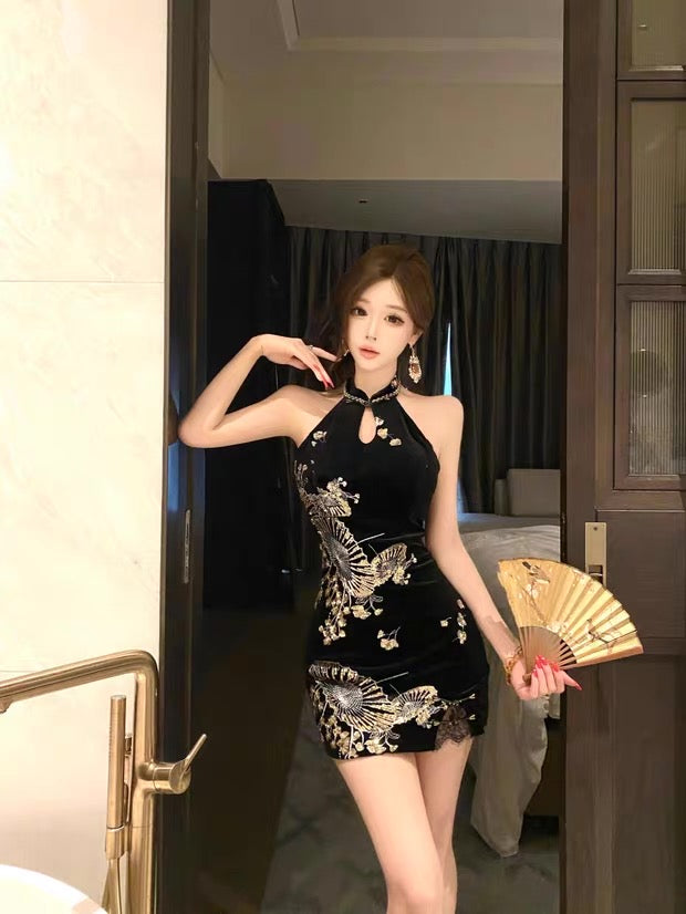 Black Cheongsam CD031 Short Dress (S, M)