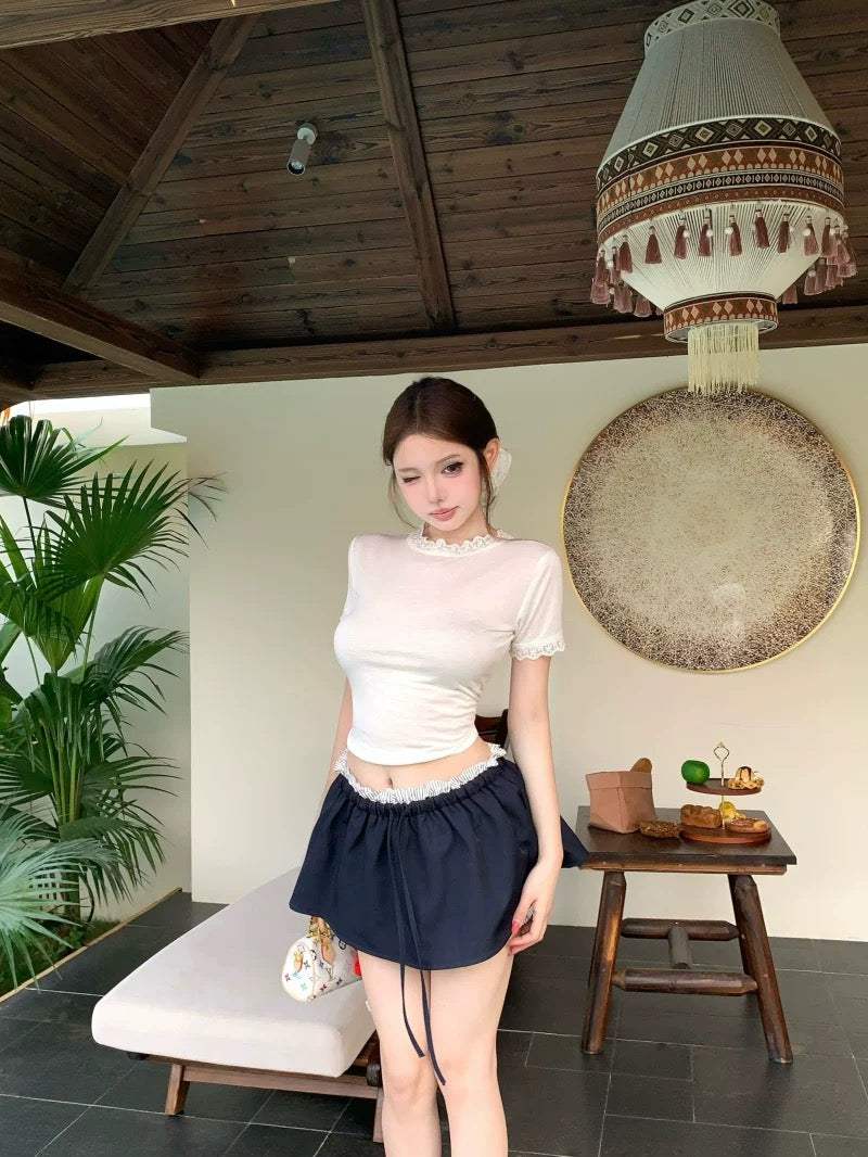Cream Top + Skort Two Piece Set