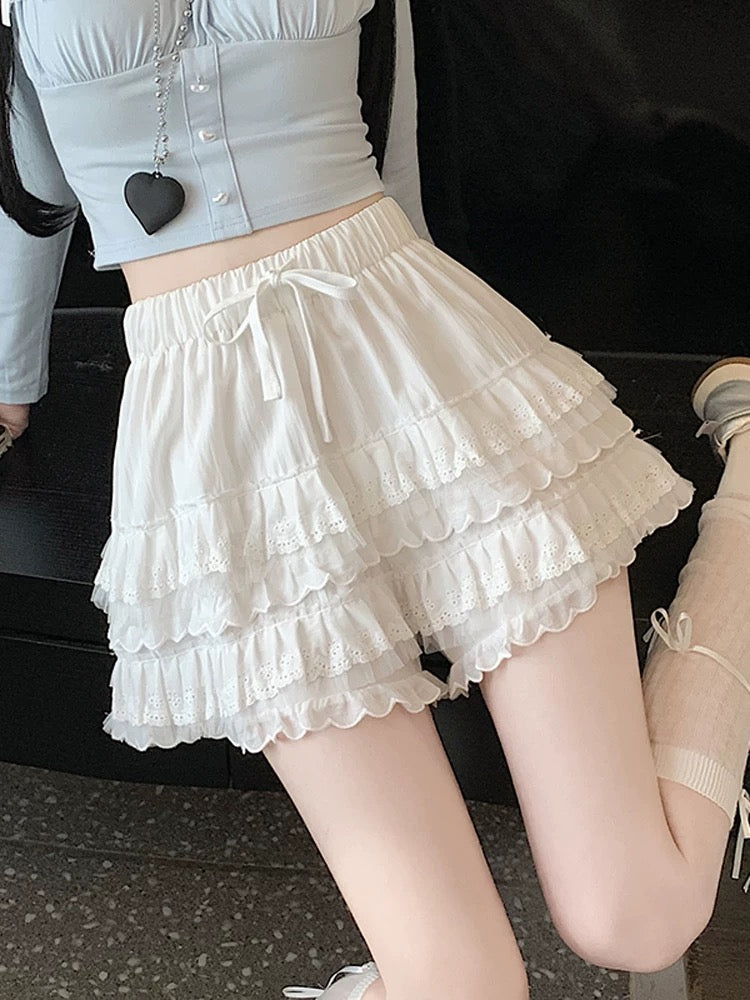 White High Waist Layer Short Skirt