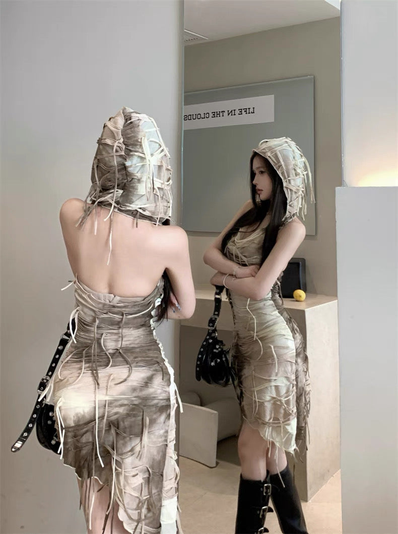 Khaki Jelly Fish Long Dress with Hat