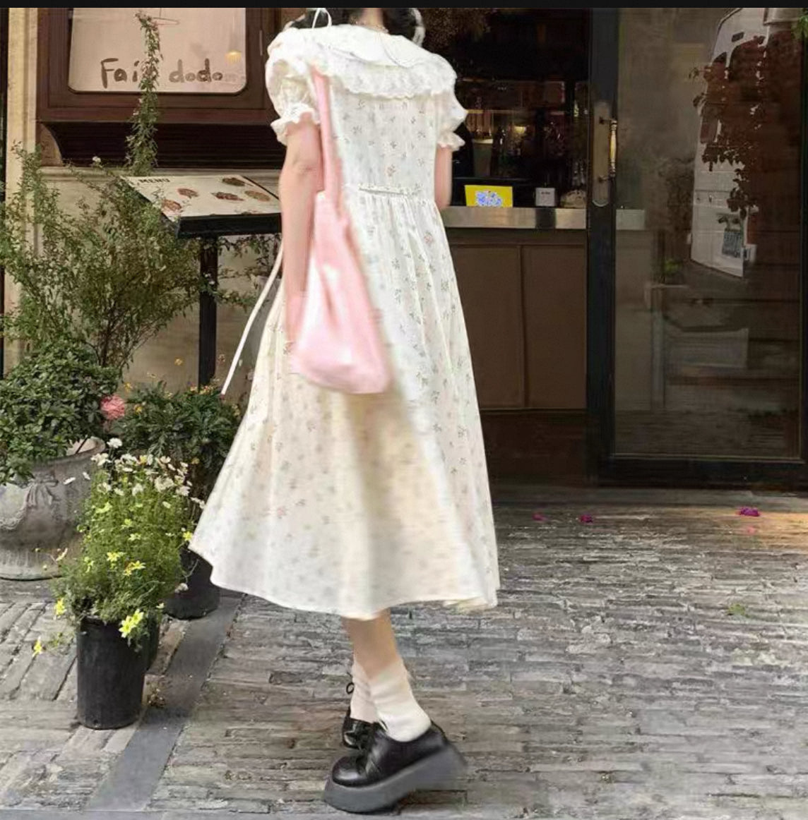 Mini Floral Beige Wide Long Dress