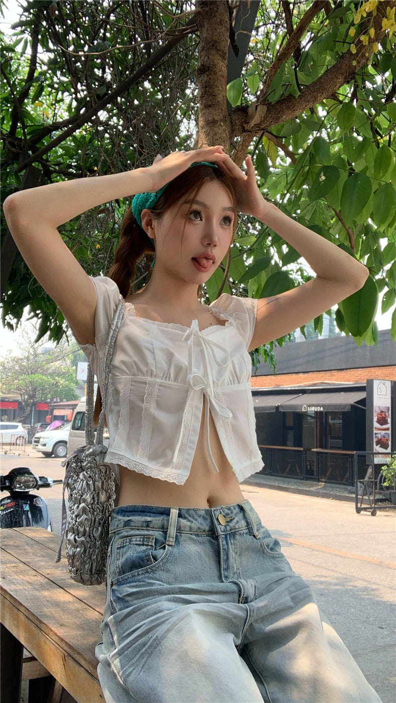 Knot Button White Top