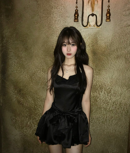 Laces Waist Black Mini Dress (S, M)