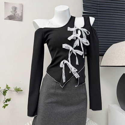 Black Mix Laces Long Sleeve Top