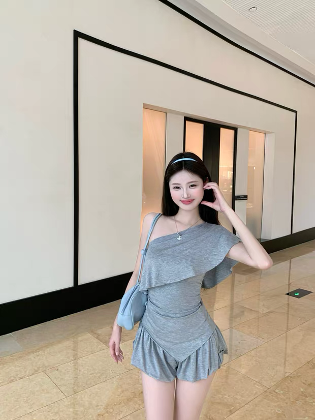 Grey Top + Mini Short Two Pieces Set