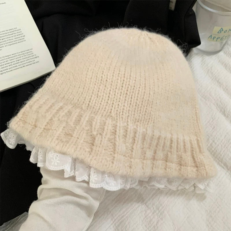 White Lace Mix Knitted Hat