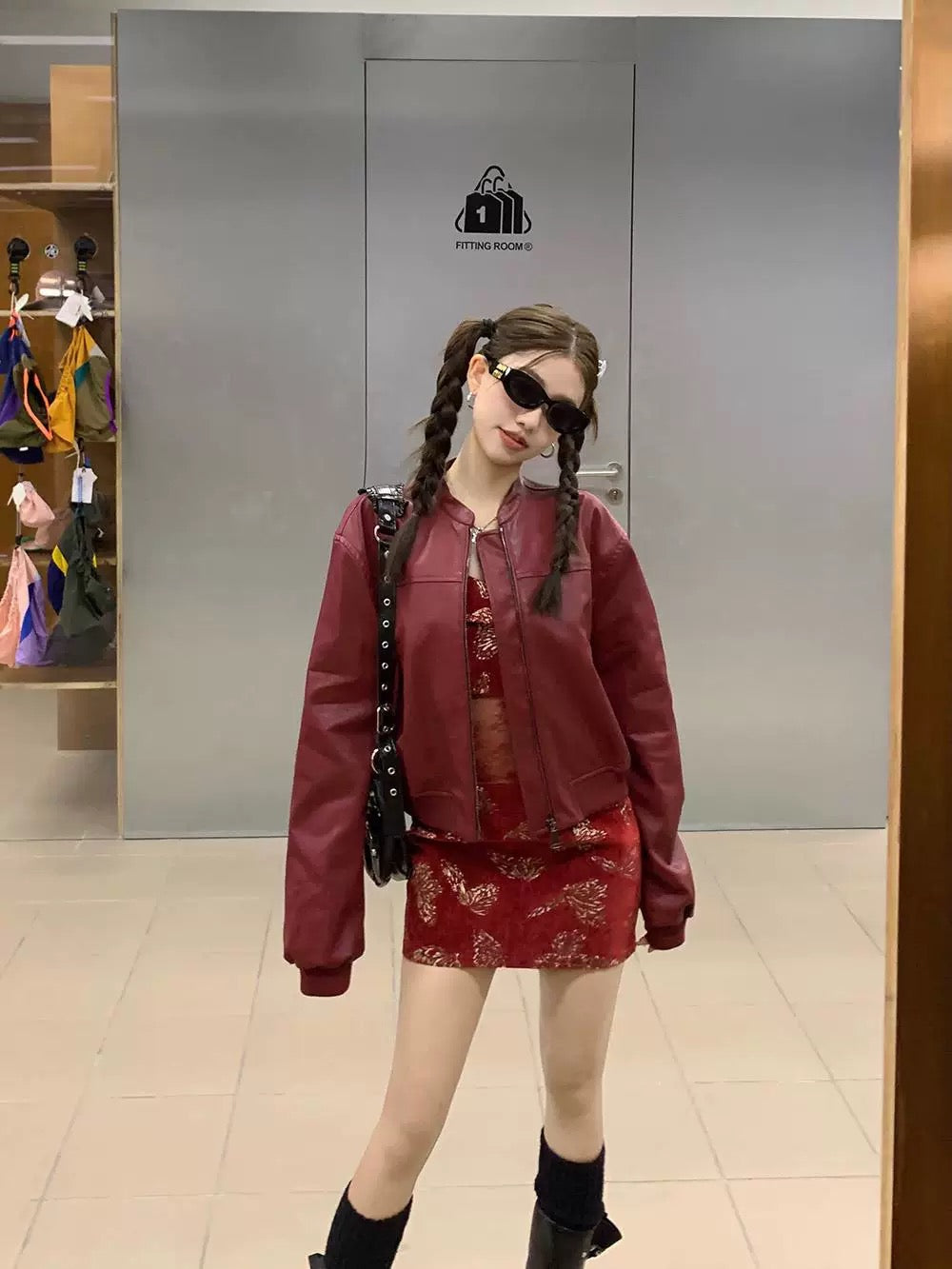 Wine Red PU Leather Jacket