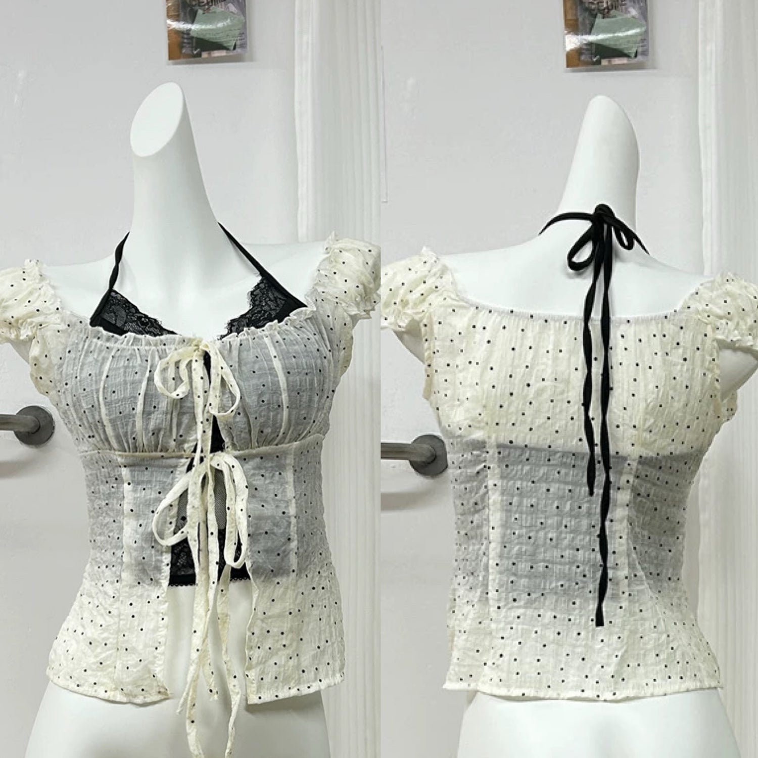 Black Inner Top + Cream Mesh Top Set