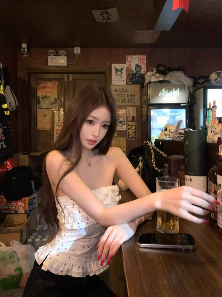 Red/White Dot White Tube Top T008