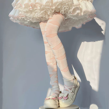 S017 Cross Legging Socks (Cream, Black)