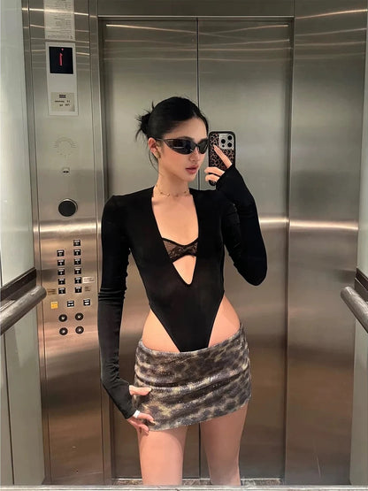 Sexy Mix Laces Long Sleeve Suit