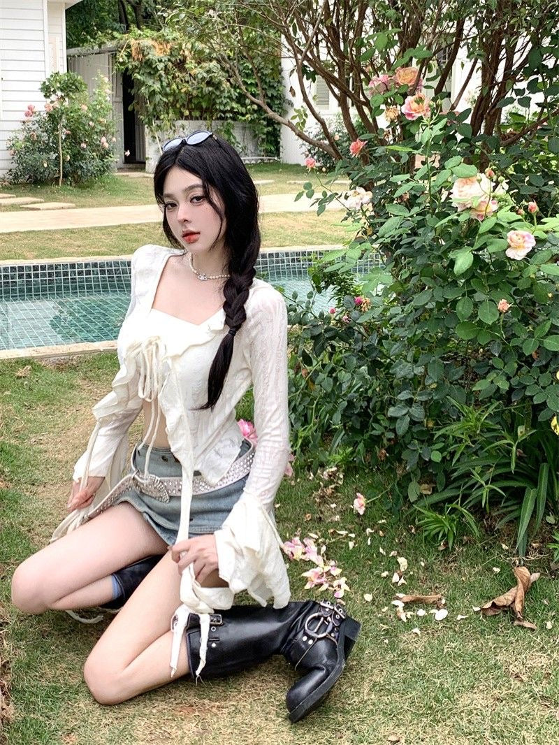 C014 Beige Long Sleeve Cardigan