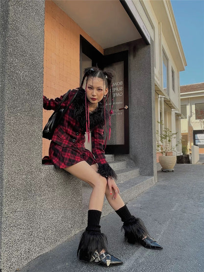 S018 Colour Bottom Furry Midi Socks