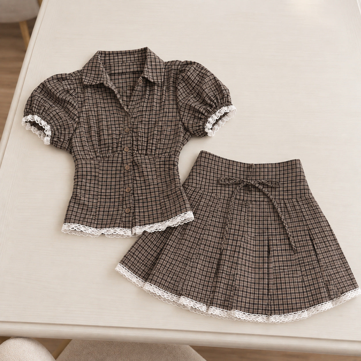 Ginham Top + Skort Two Piece Set