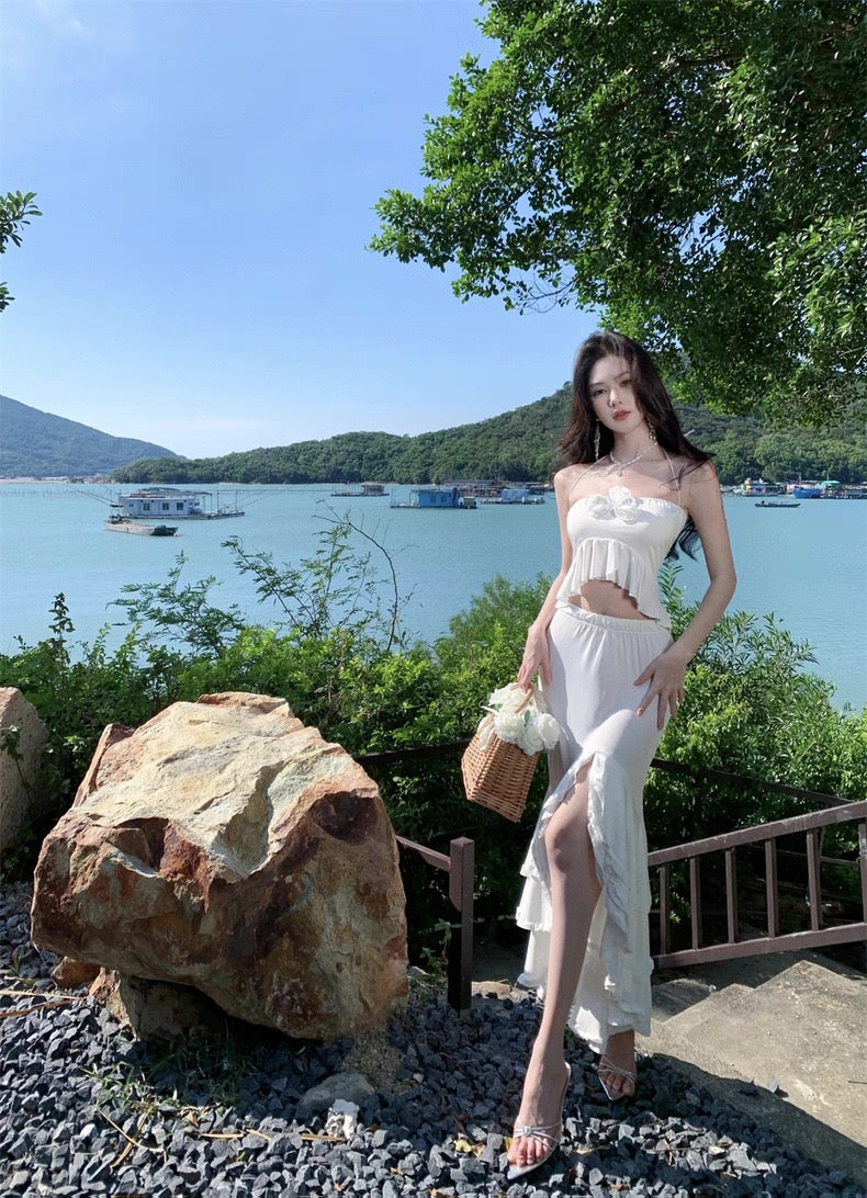 White Tube Top + Skirt Two Pieces Set