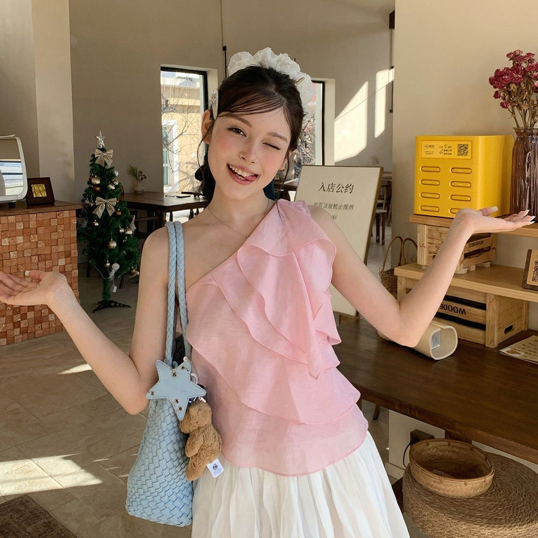 Off Side Shoulder Pink Top
