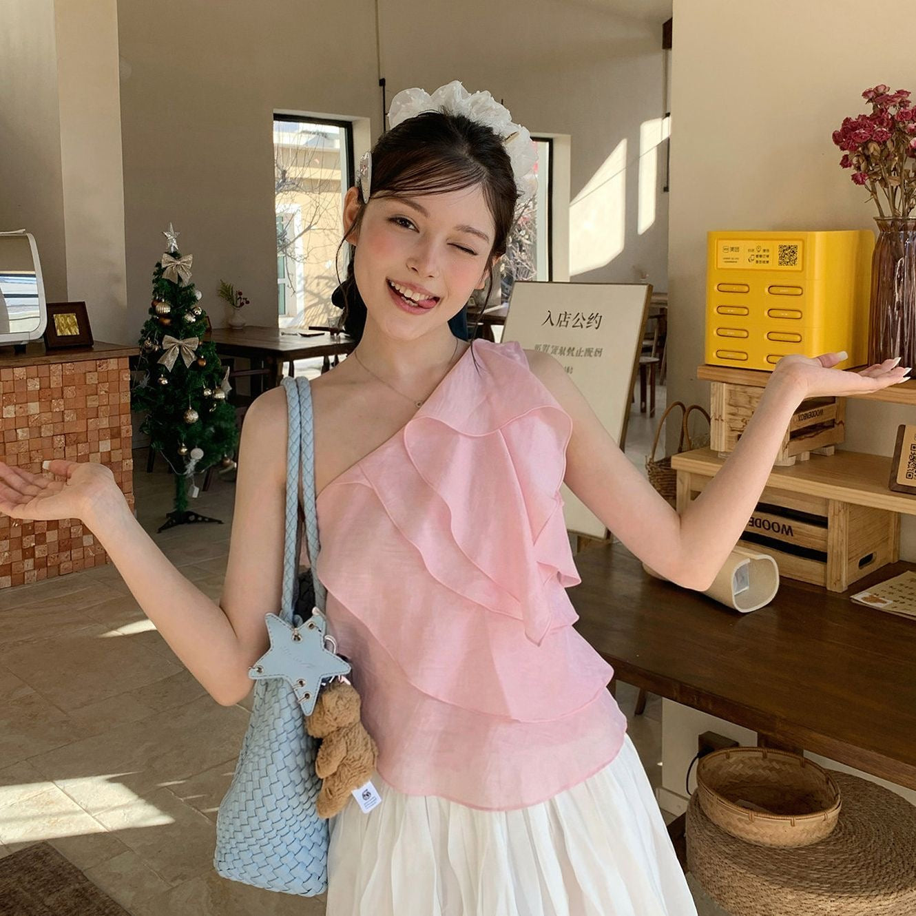Off Side Shoulder Pink Top