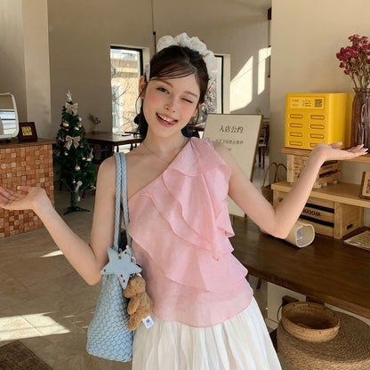 Off Side Shoulder Pink Top