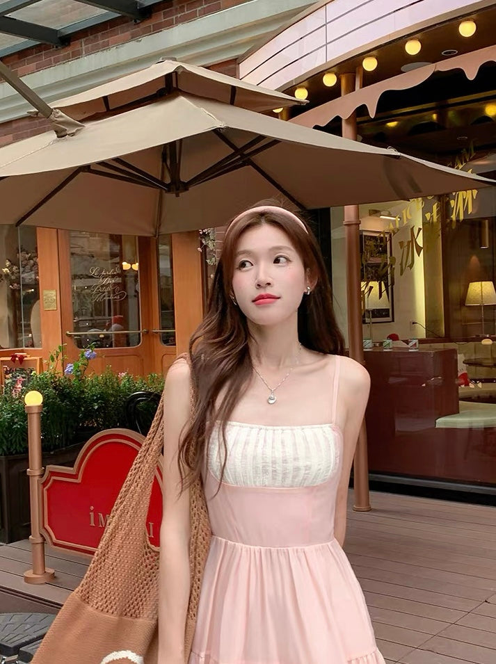 Mix Cream Pink Strap Long Dress