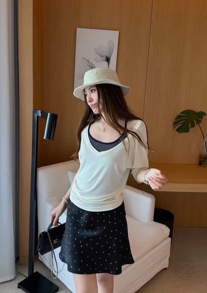 Middle Low Waist Polka Dot Satin Skirt SK38