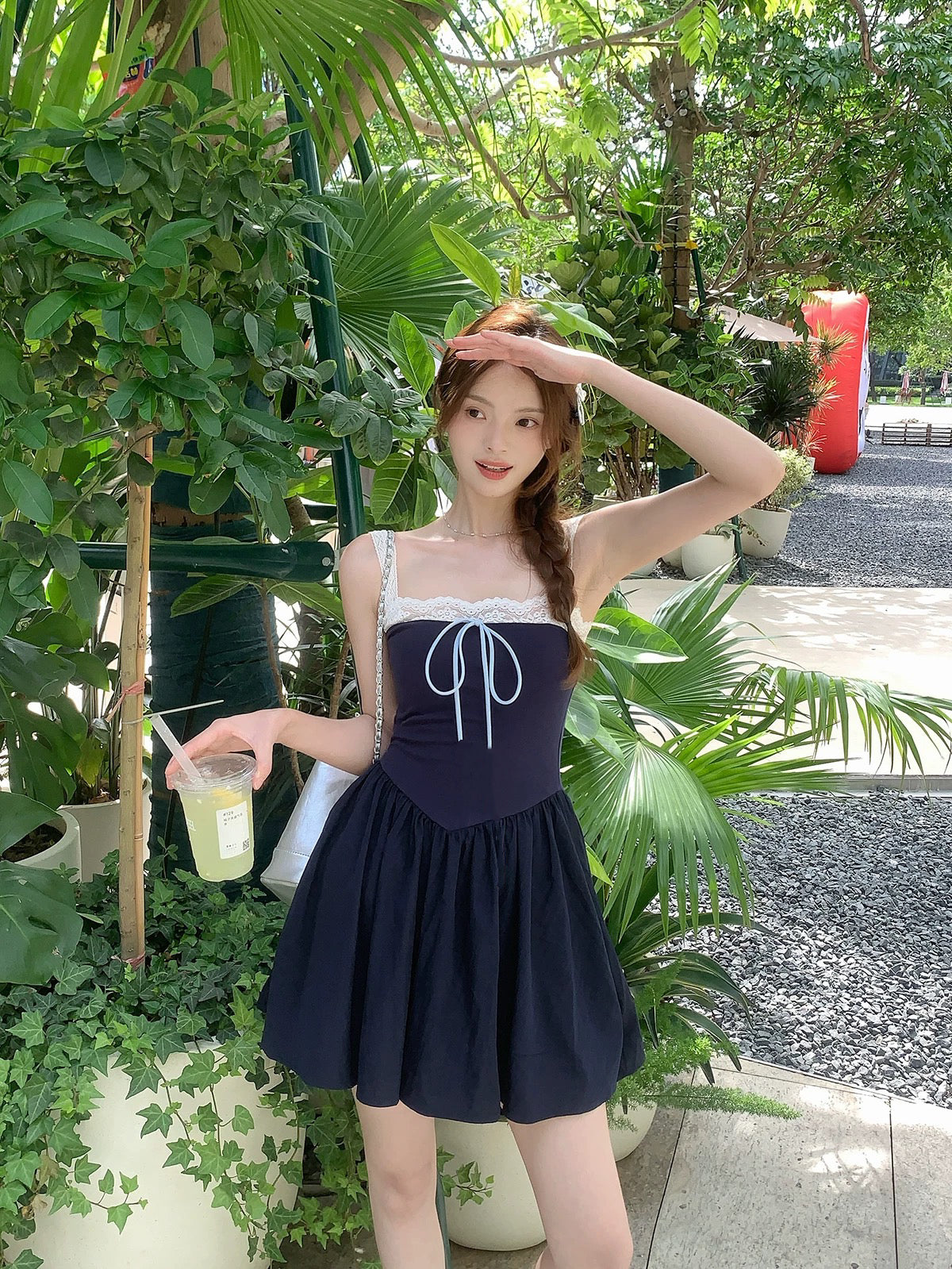 Laces Strap Navy Mini Dress