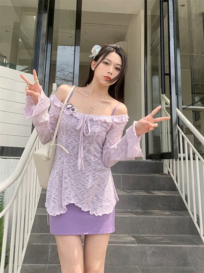 Purple Dress Two Pieces Set