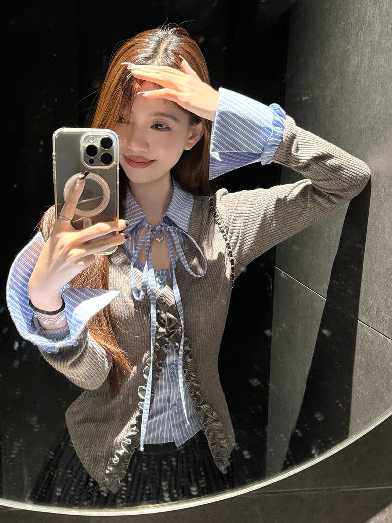 Blue Grey Uni Knitted Top