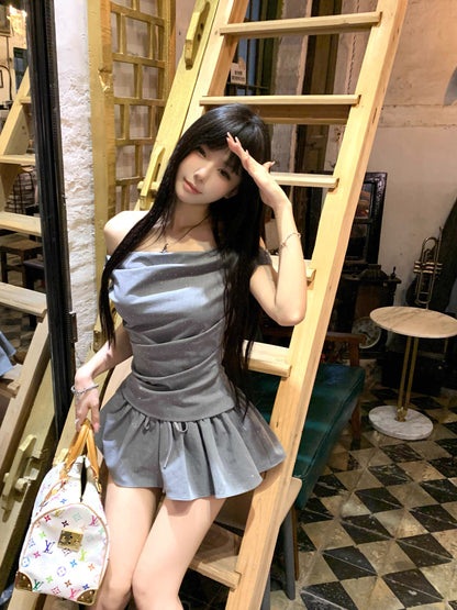 Grey Top + Skirt Two Pieces Set