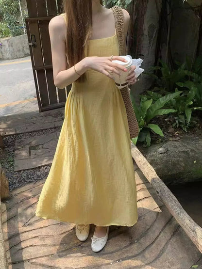 Strap Yellow Long Dress