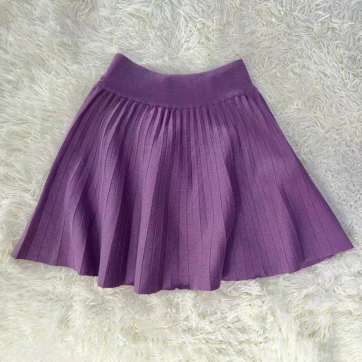 Purple High Waist Knitted Skirt