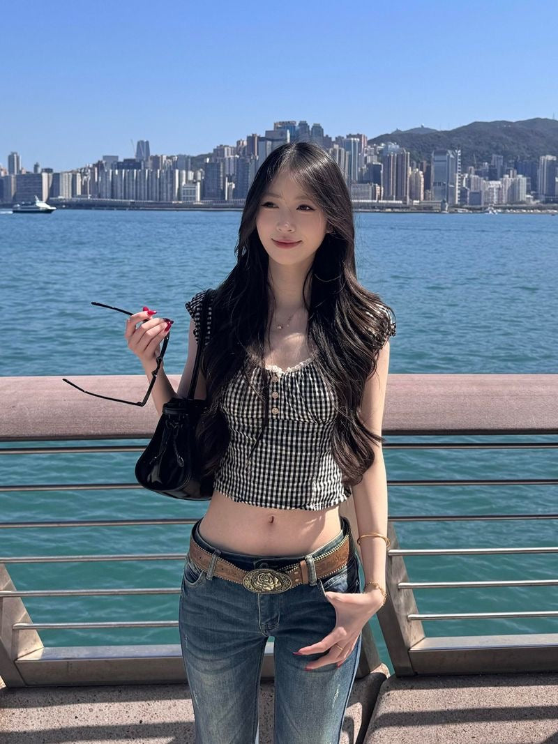 Black Ginham Crop Top