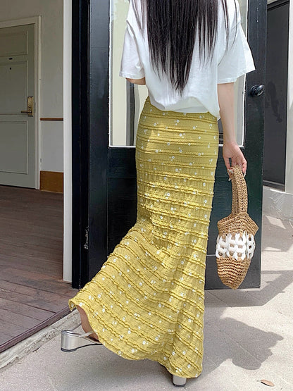 White Mini Flower Long Skirt (Blue, Yellow)